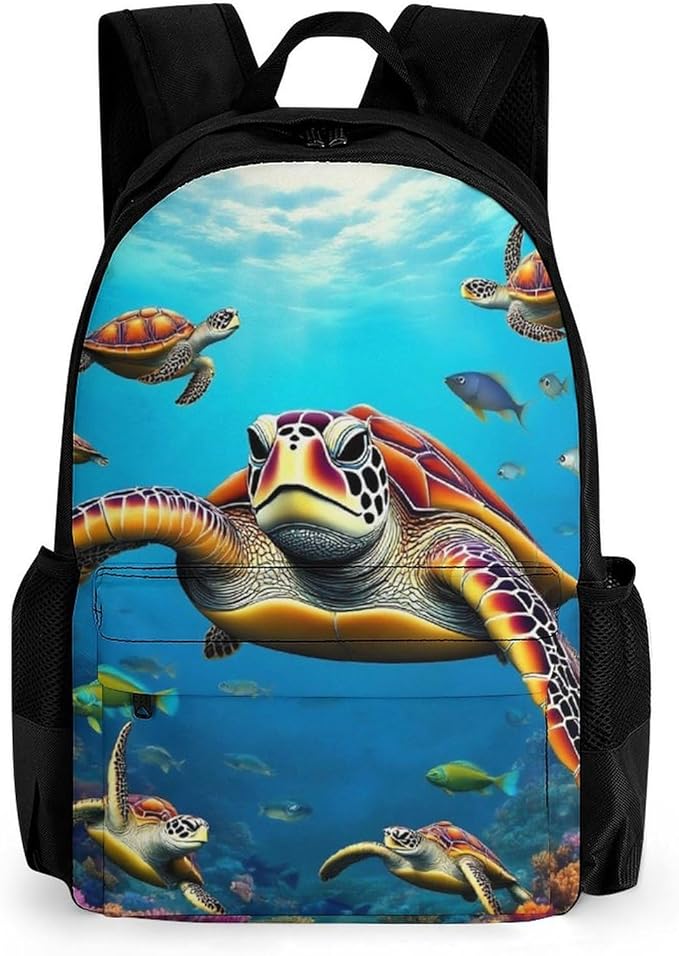 Supdreamc Men Women Polyester Sea Turtle Daypack Big Capacity Shoulder Bag With Smooth Zippers for Hiking Work Walking Cycling