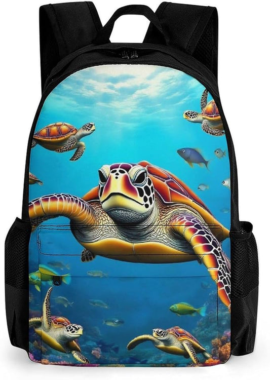 Supdreamc Men Women Polyester Sea Turtle Daypack Big Capacity Shoulder Bag With Smooth Zippers for Hiking Work Walking Cycling