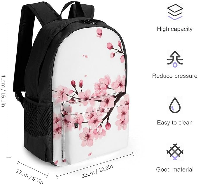 Lightweight Daypack Backpack for Trekking Work Running, Big Capacity Multipurpose Anti-Theft Bookbag, Branch Of A Flourishing Tree Cherry Flowers Blossoms Spring Theme Art Business Computer Bag