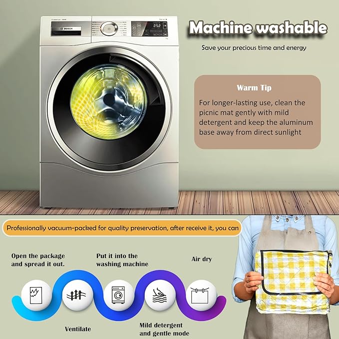 Picnic Outdoor Blankets, Extra Large 79x79in Beach Blanket, Thick 3-Layers Camping Waterproof Mat for Camp Hiking Park, Portable Foldable Rug for Family-Yellow, Sandproof & Machine Washable