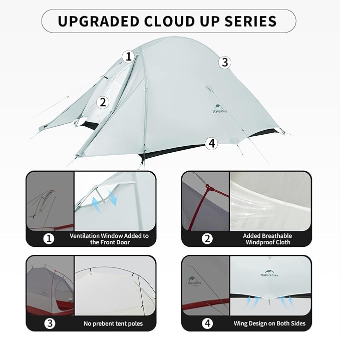 Naturehike Cloud Up 1 Person Tent, Lightweight Backpacking Tents for One Man, Waterproof Ultralight One Person Tent for Camping Hiking Backpacking