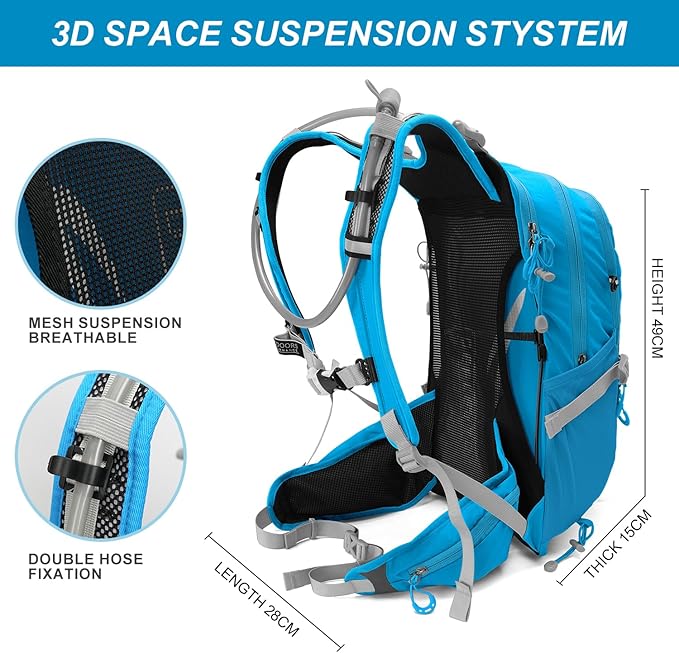 IX INOXTO 20L Hydration Backpack, Waterproof Hiking Internal Frame Backpacks with 2L Hydration Water Bladder and Rain Cover for Men, Lightweight Travel Daypack for Cycling,Camping,Ski (blue)