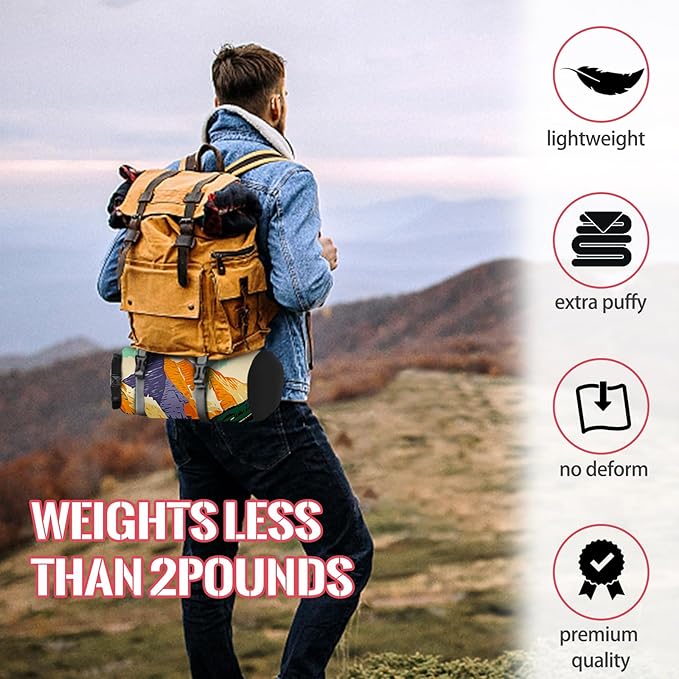 Outdoor Puffy Camping Blanket, Lightweight Down Alternative Puffy Printed Camping Large Ultra Warm Hammock Top Quilt Waterproof Blanket for Traveling Picnic Beach Party Cold Weather (Peak)