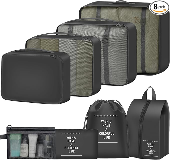 8 Set Packing Cubes for Travel Suitcase Organizer Bags Luggage Packing Cubes Set Travel Essentials Accessories Gifts for Women