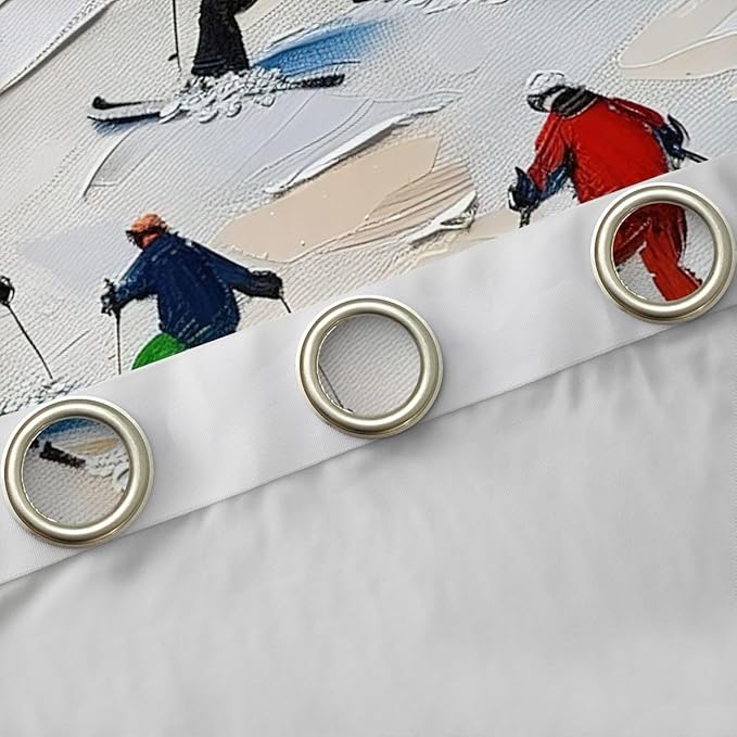 Manfei Skiing Blackout Curtains,Ski Winter Extreme Sports Game Window Drapes,Mountain Snowboarding Outdoor Nursery Bedroom Playroom Decor,Blue Red 2 Panels,42Wx84L inch
