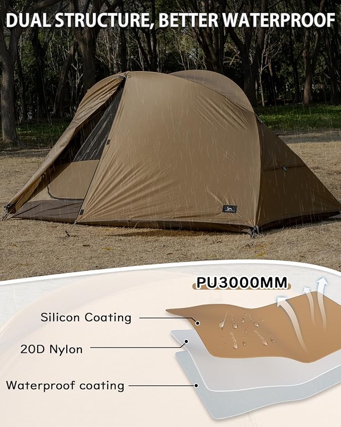 MC TOMOUNT Backpacking Tent Ultralight Nylon 1-2 Person Tent 3.3lbs-4.4lbs for Hiking Camping
