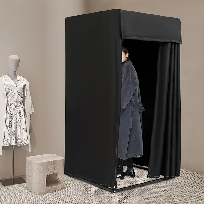 Clothing Store Fitting Room, Dressing Room, Removable Portable Changing Room Tent, Fitting Room for Boutique, Privacy Dressing Room for Indoor Outdoor House Office Shopping Mall (Rectangular-Black-A)