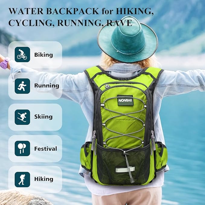 NONSAR Hydration Backpack, Hiking Backpack with 3L Water Bladder, Lightweight Insulation Hydration Pack, Water Backpack for Hiking, Cycling, Running, Festival, Camping for Men Women
