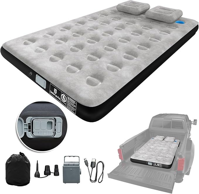 Umbrauto Air Mattress for 5.5-6.5 ft Short Bed Full-Size Trucks, Pickup Truck Airbed Mattress with Wireless Rechargeable Pump for Outdoor Travel