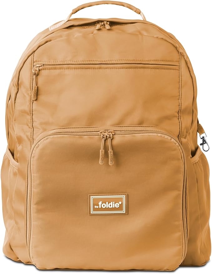 The Foldie Packable Backpack for Travel 32L - Lightweight Foldable Backpacks with Trolly Sleeve & RFID Protection - Water-repellent Casual Daypack Backpacks for Hiking, Camping & Gym - Cognac