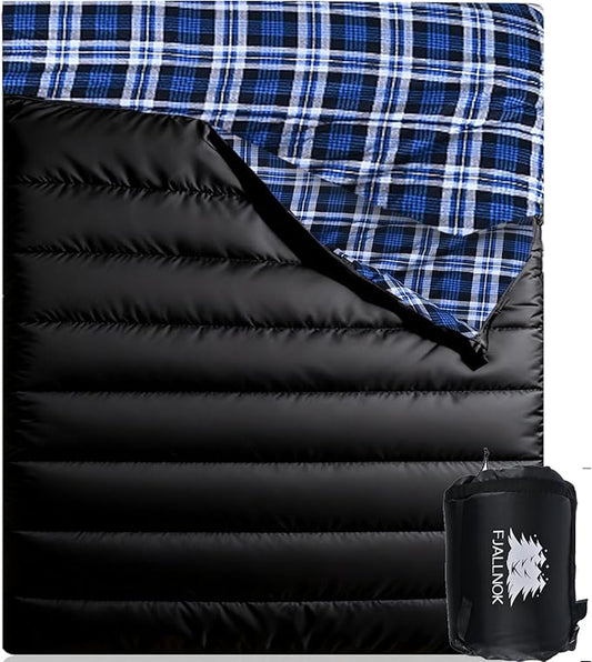Double Sleeping Bag Cotton Flannel for Camping, Backpacking Or Hiking. Waterproof Queen Size Two Person Sleeping Bags for Adults Or Teens. Lightweight with Compression Sack