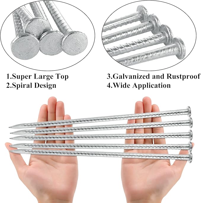 MIVIDE 16 Pack 12 Inch Galvanized Landscape Stakes, Heavy Duty Solid Metal Spikes, Landscape Anchoring Stake for Paver Edging, Artificial Turf, Weed Barrier, Tent