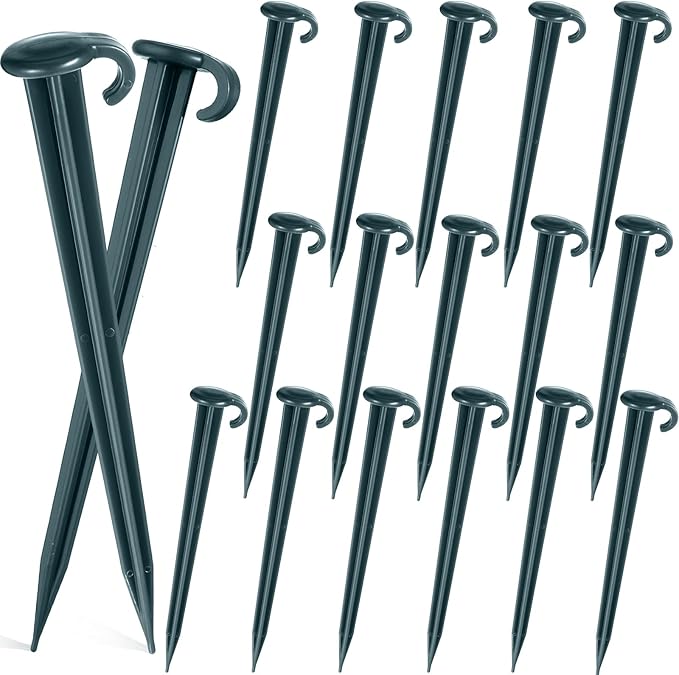 Vicenpal 18 Pcs 7 Inch Plastic Yard Stakes Inflatables Heavy Duty Plastic Garden Stakes for Tent Ground Replacement Outdoor Fence Lawn Pegs Landscape Staples Halloween Christmas Decorations (Green)
