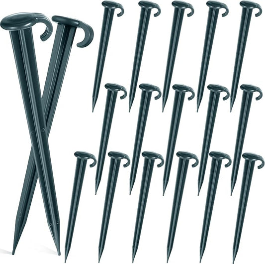 Vicenpal 18 Pcs 7 Inch Plastic Yard Stakes Inflatables Heavy Duty Plastic Garden Stakes for Tent Ground Replacement Outdoor Fence Lawn Pegs Landscape Staples Halloween Christmas Decorations (Green)