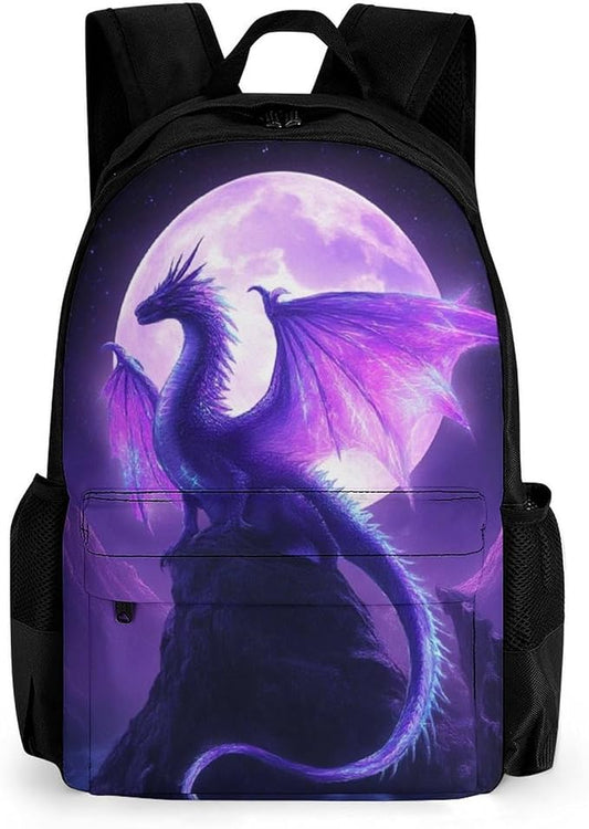 Adults Lightweight Purple Dragon Art Rucksacks Large Capacity Bookbag With Adjustable Shoulder Straps for Trekking Outdoors Bicycle