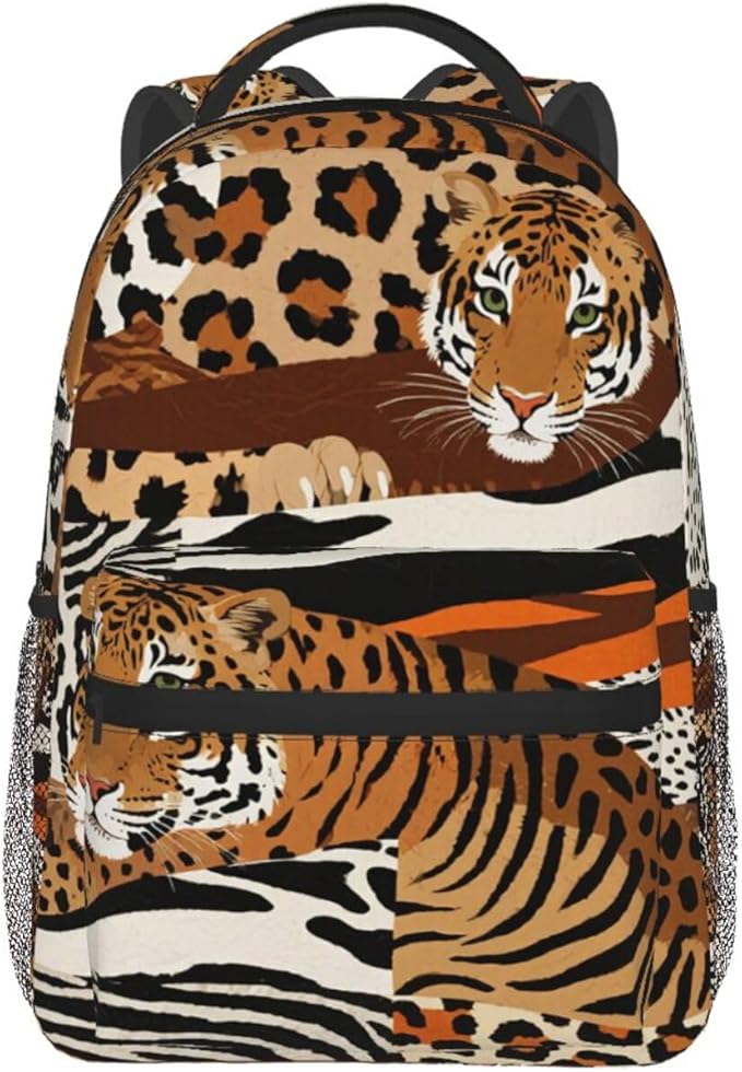 Polyester Daypack for Hiking Work Running, Big Capacity Anti-Theft Multipurpose Shoulder Bag, Leopard Print Animal Skin Patterns Travel and Sport Backpack Rucksack