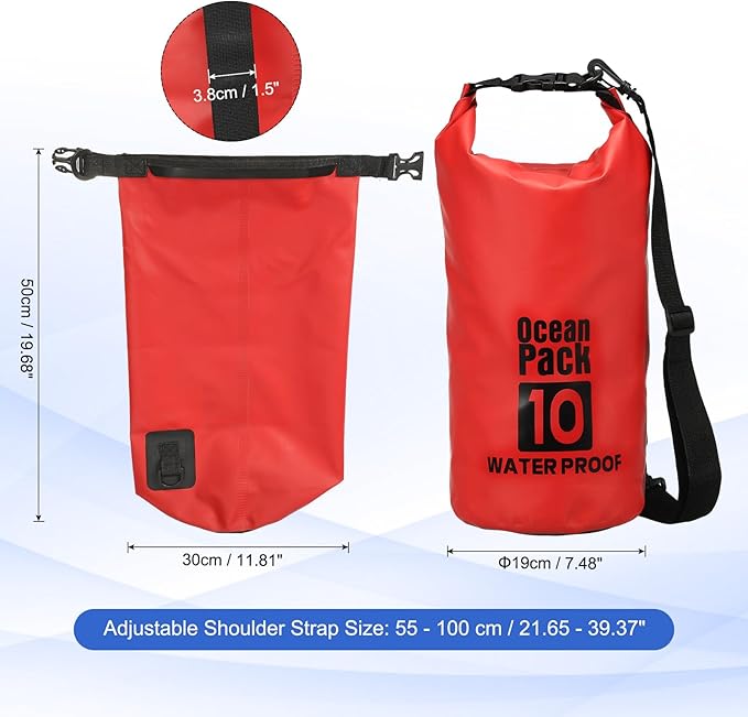 Waterproof Dry Bag, 10L Fit for Women Men Water Proof Bags Lightweight Dry Storage Floating Backpack with Whistle for Travel Backpacking Boating Kayaking Camping (Red)