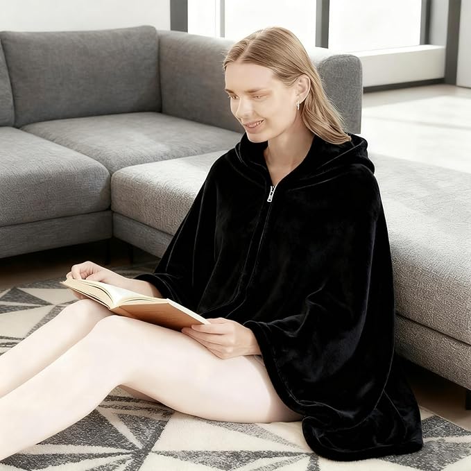 SNZ Cozy Wearable Blanket for Women & Men - 60"x33" Fleece Poncho, Warm Office Chair Lap Blanket, Travel, Camping & Home Wrap - Comfy Poncho Throw - Gift for Mom, Elderly