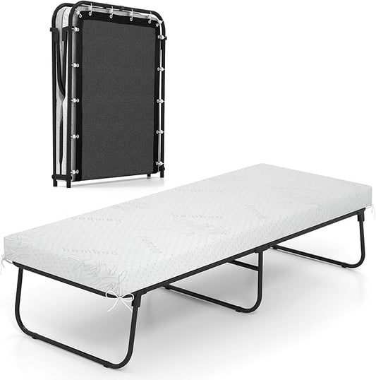 GOFLAME Folding Bed with Mattress Cot Size, 75” x 31” Rollaway Guest Bed Foldable with Memory Foam & Sturdy Metal Frame, Portable Roll Away Beds for Adults for Living Room, Office