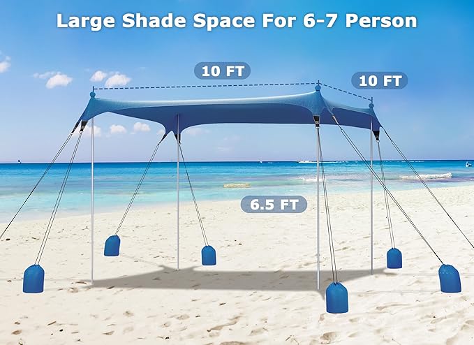Gorich Beach Tent Sun Shelter with 8 Sandbags, UPF50+ Protection & Windproof Pop Up Beach Canopy Tent Sun Shade for Family, Travel & Camping, Easy Setup Canopy Umbrella