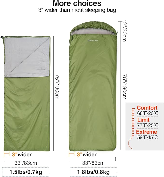 REDCAMP Ultra Lightweight Sleeping Bag for Backpacking, Hiking, Comfort for Adults Warm Weather, with Compression Sack