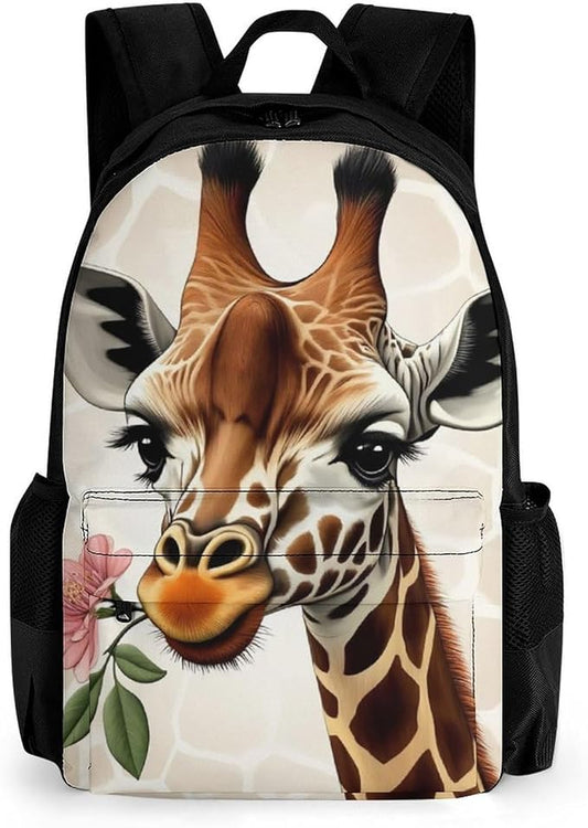 Supdreamc Men Women Lightweight Giraffe Flower Backpack Large Capacity Bookbag With Smooth Zippers for Gym Business Running