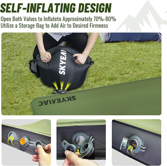 Self-Inflating Memory Foam Sleeping Pad - R-Value 13, Full Size (78"L x 55"W x 4"TH) - Thick Camping Mattress for Couples & Family, Comfortable & Durable, Perfect for Camping and Outdoor Adventures