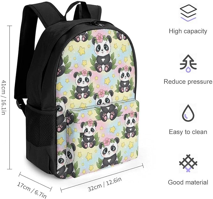 Outdoor Backpack Gym Bag Cute Rainbow Panda Outdoor Activities with Big Capacity Daypack, College Bookbag