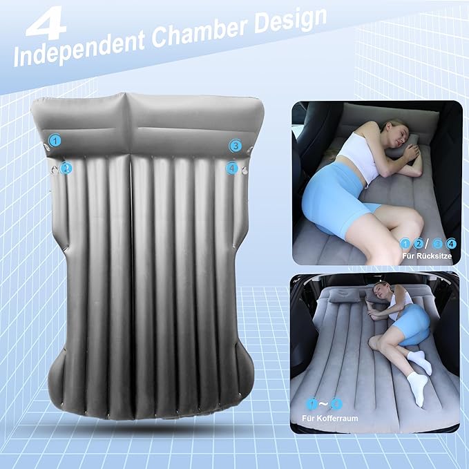 Car Air Mattress Camping Bed, Inflatable Bed Car Mattress for Model Y SUV Truck Backseat Trunk, Portable Foldable AirBed Sleeping Mat Tent Pad SUV Mattress for Car Travel Home (Grey)