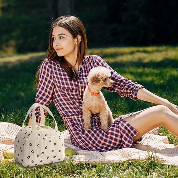 Lunch Bag for Women Men Cute Corduroy Lunch Tote Bags Reusable Insulated Lunch Box Large Capacity Reusable Insulated Cooler for Work/Picnic/Travel