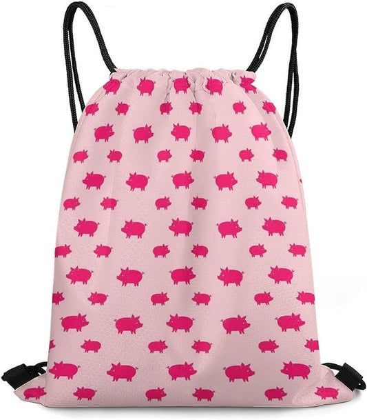 Beam Backpack Large Capacity Drawstring Sack Waterproof Sackpack for Basketball Volleyball Sports Gear Men Women, Pink Pigs Pattern Bags