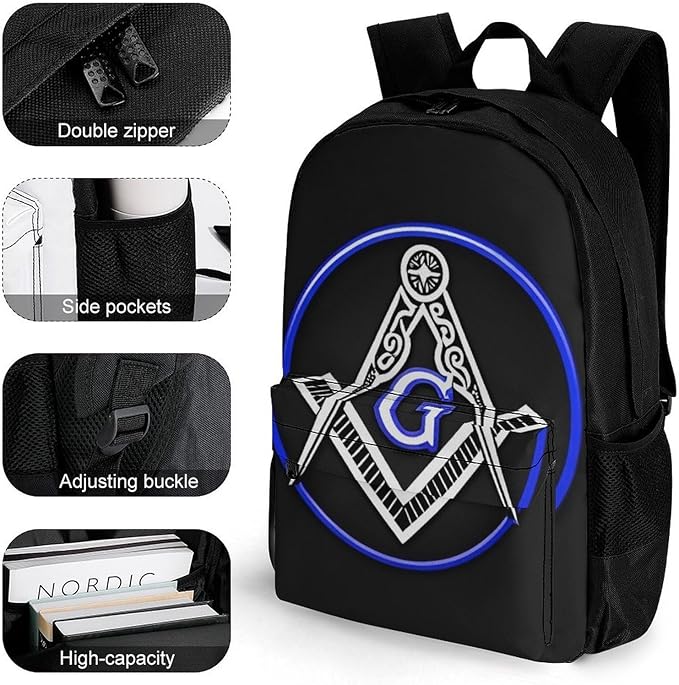 Supdreamc Daypack Bookbag Multipurpose Anti-Theft Big Capacity Carry On Bag, Masonic Faith Hope And Charity Freemason Logo Travel Hiking Camping Rucksack With Padded Straps