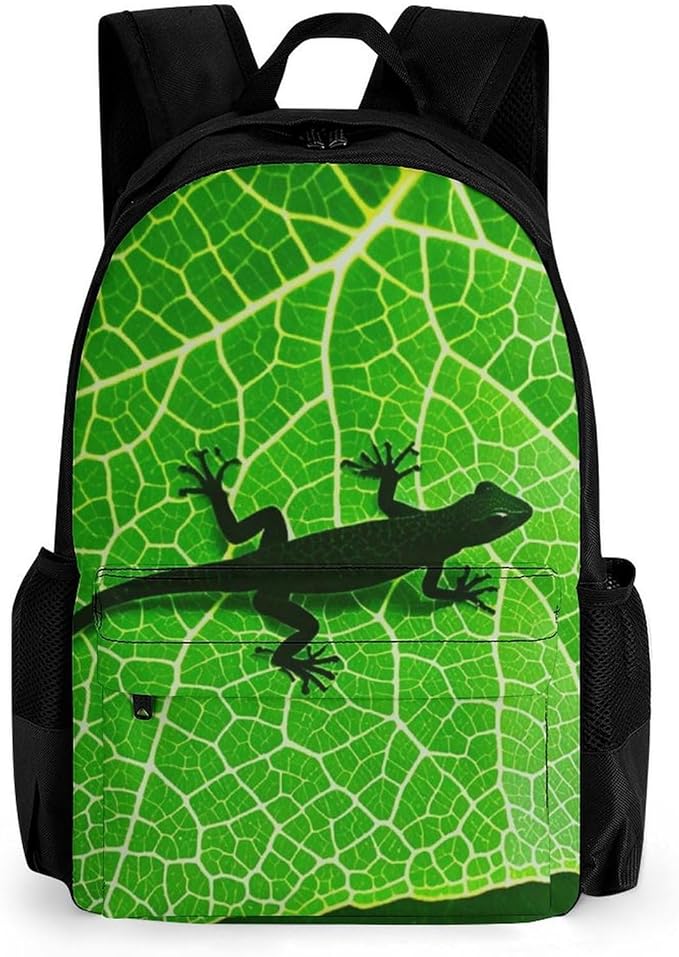 Supdreamc Shoulder Book Bags Polyester Multipurpose Anti-Theft Biology Animal Frog Green Leaf Carry On Bag Large Capacity Travel Hiking Camping Rucksack