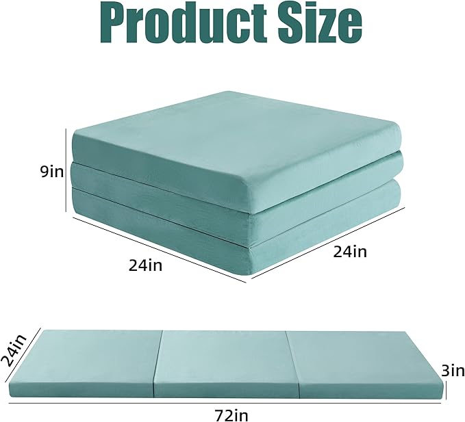 HOMBYS Tri Folding Memory Foam Camping Mattress for Outdoor Sleeping, Portable Waterproof Camping Pad Mat for Travel Truck Bed Tent