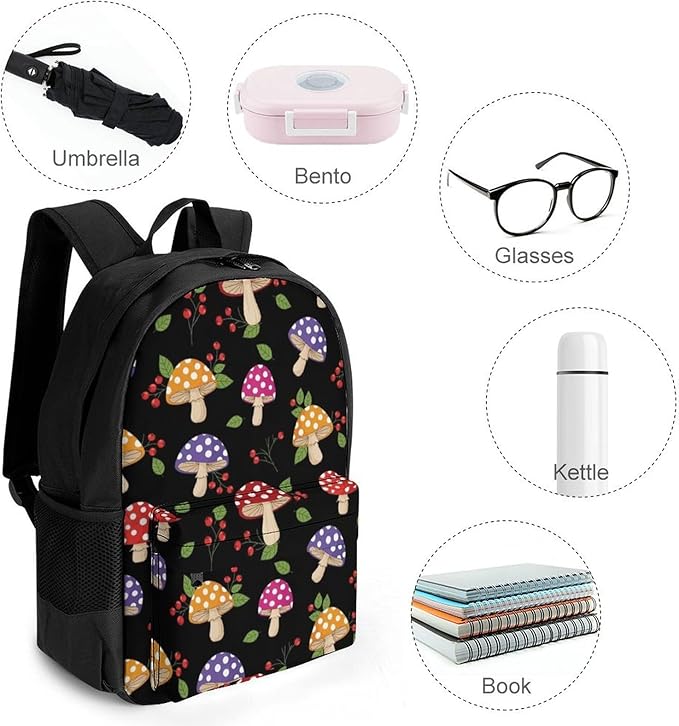 Outdoor Backpack Gym Bag Mushrooms Outdoor Activities with Big Capacity Daypack, College Bookbag