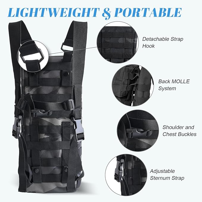Tactical MOLLE Hydration Pack Carrier Backpack with 3L Water Bladder