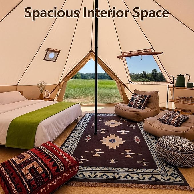 Bell Yurt Tent, Waterproof Luxury 4 Season Hot Tent with Stove Jack/Air Conditioner Vents/2 Skylight for Family Outdoor Camping Oxford Glamping Tents for All Year Living
