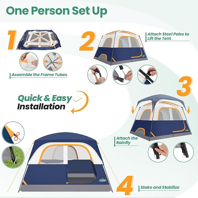 COBIZI 4-6-8-10 Person Camping Tent, Spacious Family Tents for Camping Ideal, Hiking, 3500mm Waterproof Double-Layer Windproof Tent for Hiking & Backpacking