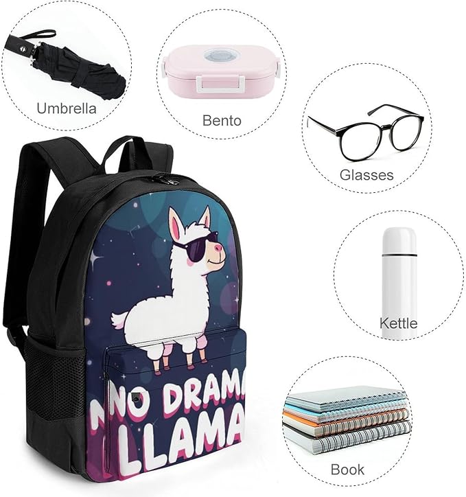 Lightweight Rucksacks for Climbing Outdoors Walking Cycling, Large Capacity Anti-Theft Multipurpose Carry On Bag, No Drama Llama Camping Outdoor Backpack