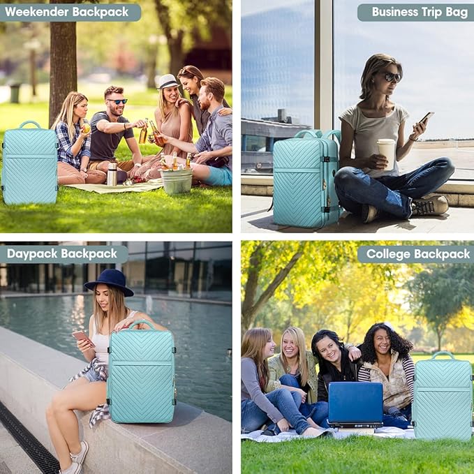 Large Carry On Travel Backpack - Flight Approved Waterproof Luggage Suitcase Backpacks Personal Item Size for Women Fit 17 Inch Laptop College Overnight Bag Anti-Theft Weekender Daypack Light Blue