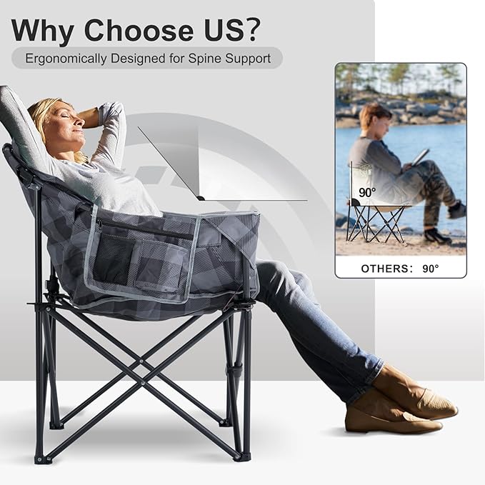 ABORON Oversized Heated Camping Chair, Portable Folding Recliner with 3 Heat Settings, Heavy-Duty Fully Padded Chair Supports Up to 500 lbs, Ideal for Outdoor Adventures