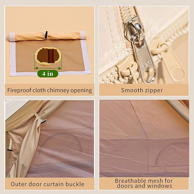 Cotton Canvas Bell Tent, Luxury Glamping Tent, Yurt Tents for for All Year Living, Waterproof Bell Tent for 4/8/10/12 Person Family Camping Outdoor Hunting Christmas Party in 4 Seasons 13.1Ft/4M