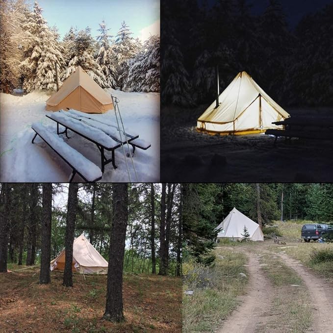 Playdo 4-Season Waterproof Cotton Canvas Bell Tent with Stove Hole and Tent Flue Flashing Kit for Outdoor Camping, Hunting, Hiking, Festival, Party