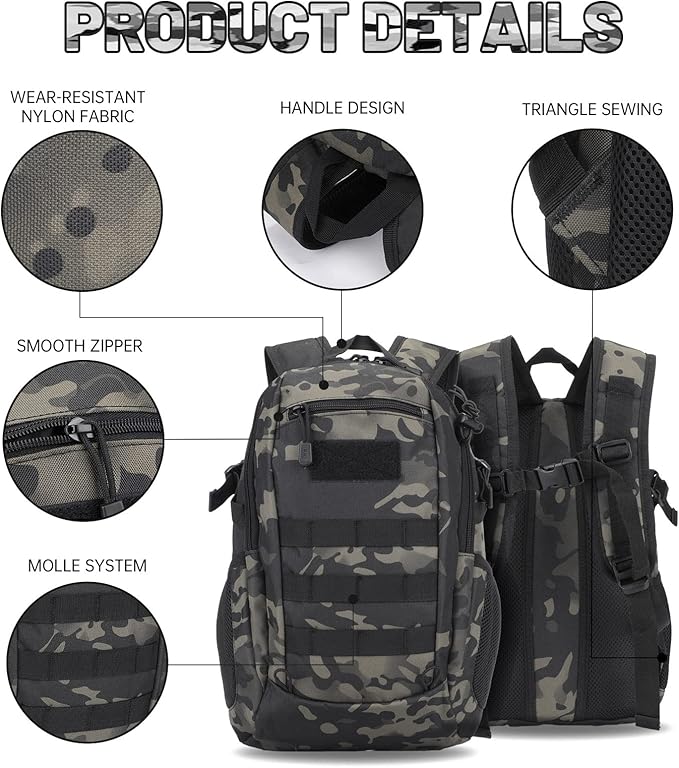 HUNTVP 20L Tactical Backpack Military MOLLE Backpack Daypack Rucksack Gear Tactical Assault Pack Bag for Hunting Camping Trekking (20L-Camo)