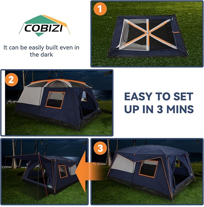 COBIZI 4-6-8-10 Person Camping Tent, Spacious Family Tents for Camping Ideal, Hiking, 3500mm Waterproof Double-Layer Windproof Tent for Hiking & Backpacking