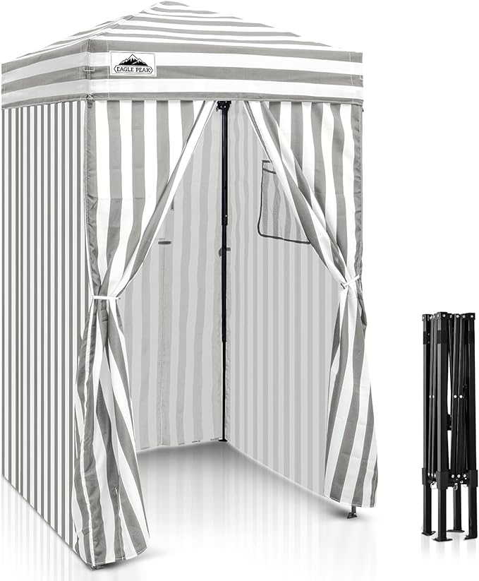 EAGLE PEAK Flex Ultra Compact 4x4 Pop-up Canopy, Sun Shelter, Changing Room, Portable Privacy Canopy Cabana for Pool, Fashion Photoshoots, or Camping, Gray/White