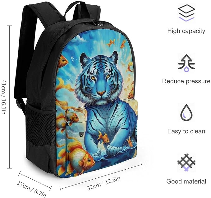 Rucksack Anti-Theft Multipurpose Large Capacity Carry On Bag, Trippy Tiger Goldfish Travel Hiking Bag Day Pack With Side Pockets