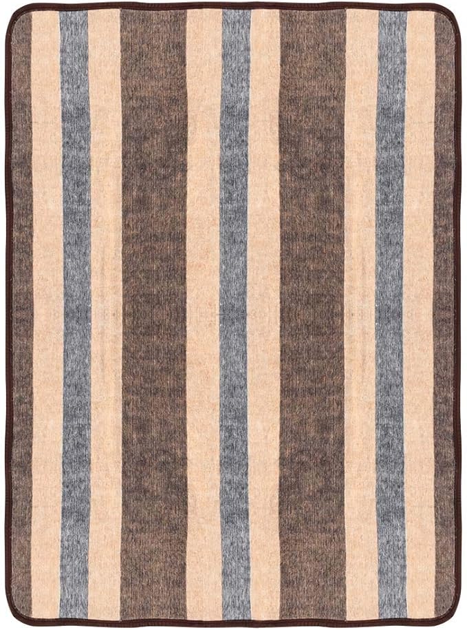 Alpaca Warehouse 100% Natural Alpaca and Sheep Wool Blanket Twin Size Thick Heavyweight Comfortably Warm - Great for Outdoor Use - Striped Design 87" x 60" (Melange Brown/Beige/Gray, Twin)