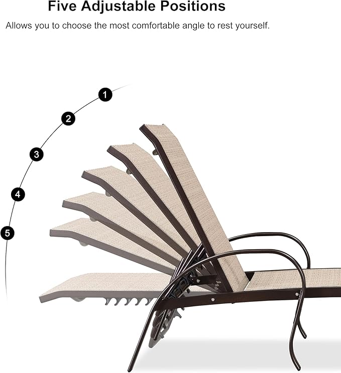 PURPLE LEAF Outdoor Chaise Lounge Chair Set of 3 Patio Pool Lounger Aluminum Chairs with Side Table Adjustable Tanning Recliner for Outside Yard Deck Lawn Garden Beach Khaki