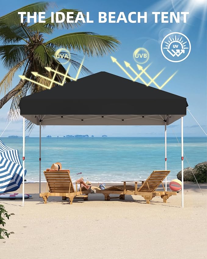 10x10 Pop Up Canopy Tent Outdoor Canopy with No Removable Sidewall One-Person Set Up Heavy Duty Commercial Instant Tent Shelter-Black